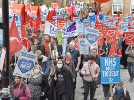 A section of the 100,000-strong march to Downing Street in the defence of the NHS
