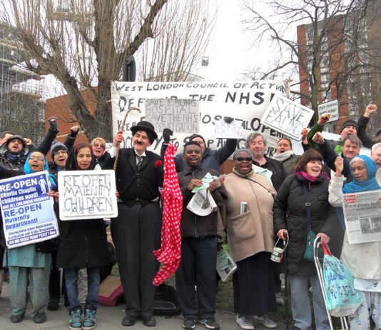An emergency urgent mass picket was called after it was revealed that 600 beds would be axed, 8,000 jobs cut and the Ealing  A&E shut under the speeded-up STP cuts in North West London