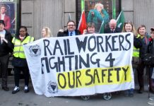 Supporters joined Southern rail striking guards on the picket line outside Victoria Station yesterday. ‘All the rail unions should take action together’ – Steve Hedley