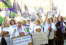 Care UK workers lobbying the company offices in London during their strike action over their atrocious conditions – a quarter of the country’s 2,500 homecare providers are at risk of going bankrupt while almost 70 have closed down in the last month