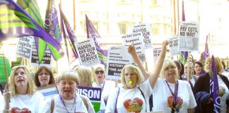 Care UK workers lobbying the company offices in London during their strike action over their atrocious conditions – a quarter of the country’s 2,500 homecare providers are at risk of going bankrupt while almost 70 have closed down in the last month