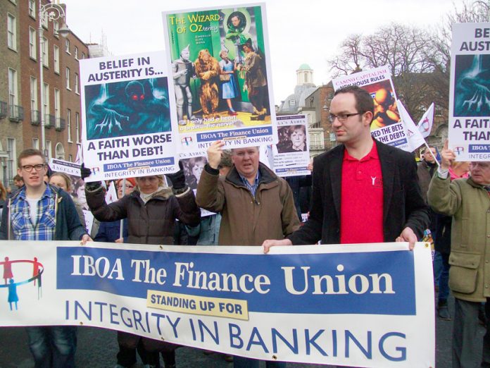 Irish bank workers marching against austerity
