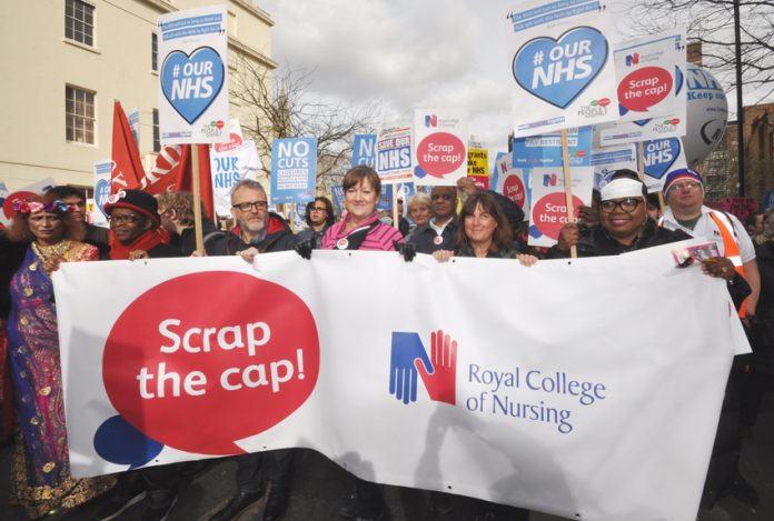 RCN banner demanding the scrapping of the government’s one per cent pay cap