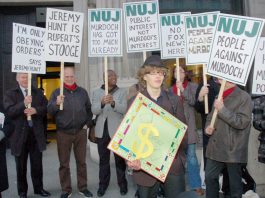 Telegraph appoints spin doctor Coulson NUJ members demonstrate against the Murdoch media empire when Jeremy Hunt was Culture Secretary