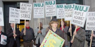 NUJ members demonstrate against the Murdoch media empire when Jeremy Hunt was Culture Secretary