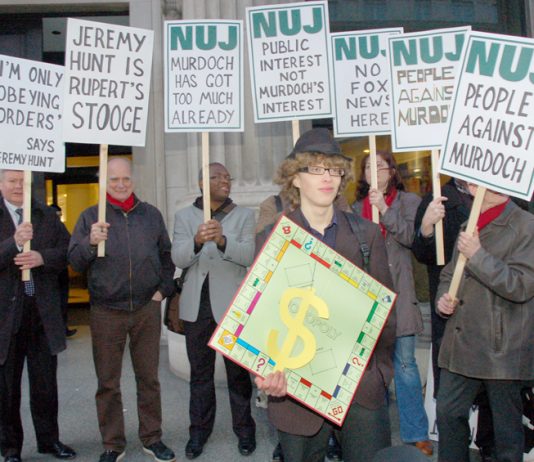NUJ members demonstrate against the Murdoch media empire when Jeremy Hunt was Culture Secretary