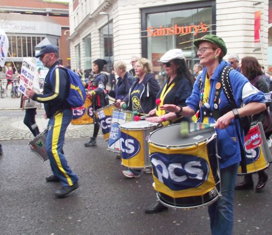 PCS contingent marching with health workers and their supporters in Leeds on Saturday
