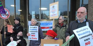 Disabled claimants protesting in Norwich in February – new claimants now face a £30 a week cut to their benefit