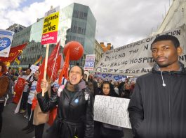 West London Council of Action banner demanding occupations to stop hospitals threatened with closure