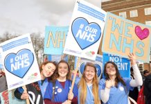 Nurses on the NHS march through central London last month – nurses are caring for eight or more patients which is unsafe