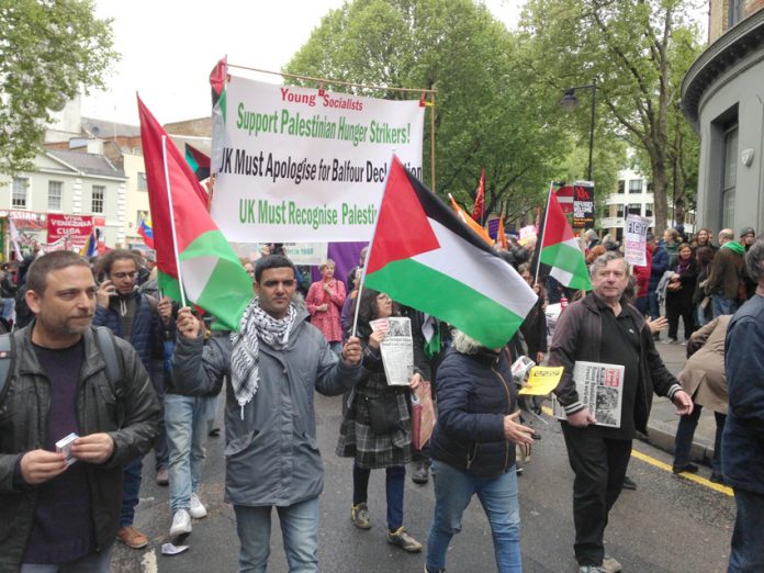 Palestinians marched with the WRP and the Young Socialists supporting the hunger strikers and demanding that the UK apologise for the Balfour Declaration and recognise Palestine