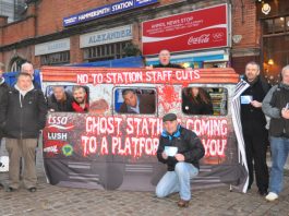 Demonstration outside Hammersmith underground station against ticket office closures – Greater Anglia is doing the same