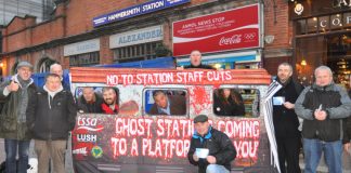 Demonstration outside Hammersmith underground station against ticket office closures – Greater Anglia is doing the same