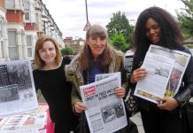 WRP candidate ANNA ATHOW (centre) got a lot of support in her campaign outside Haringey sixth form college yesterday