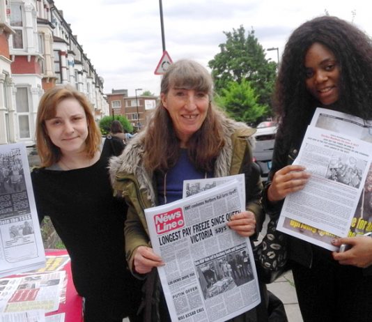 WRP candidate ANNA ATHOW (centre) got a lot of support in her campaign outside Haringey sixth form college yesterday