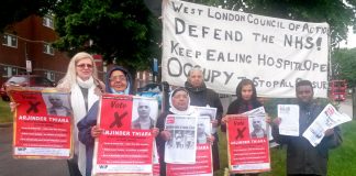 The ‘Keep Ealing Hospital Open’ picket insists that only the WRP’s Arj Thiara will keep Ealing Hospital open