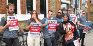 BECTU pickets outside East Dulwich Picturehouse welcomed WRP candidate for Camberwell and Peckham Aminata Sellu