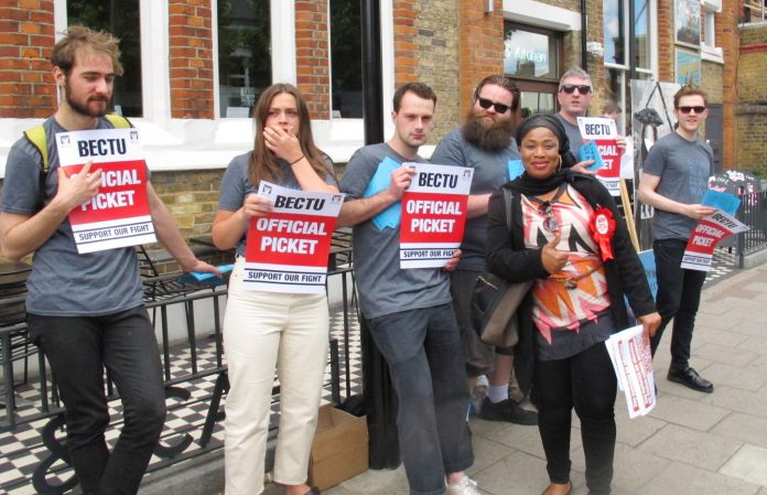 BECTU pickets outside East Dulwich Picturehouse welcomed WRP candidate for Camberwell and Peckham Aminata Sellu