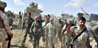 Major General QASSEM SOLEIMANI visits the Popular Mobilisation Units in north western Iraq on Monday – they hope to link up with pro-Assad forces in Syria