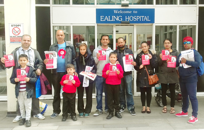 ARJINDER THIARA, WRP candidate for Ealing Southall got massive support at Ealing Hospital yesterday on the eve of the election