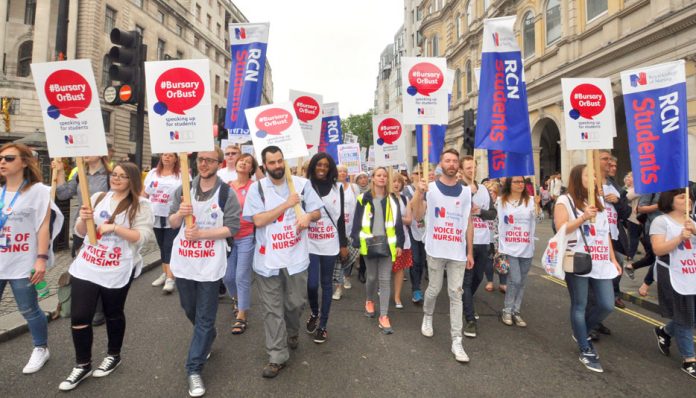 RCN students marching in defence of bursaries – only 46 nurses from the EU were registered in April