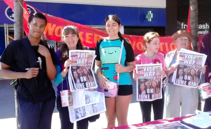 ANNA ATHOW (second from left) with supporters. She stood as a WRP candidate – to defend the NHS – in the recent general election