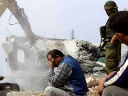 A Palestinian man in despair while his home is being demolished by the Israeli army as ‘collective punishment’