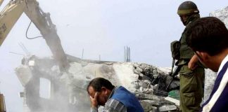 A Palestinian man in despair while his home is being demolished by the Israeli army as ‘collective punishment’