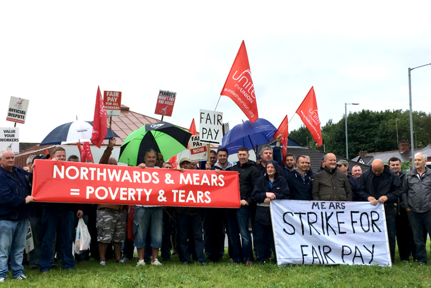Striking Mears workers on the picket fighting for fair pay, they will be striking continuously from this Saturday until Friday August 4th