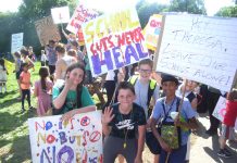 School children from the London Borough of Wandsworth at a demonstration on Tooting Common fighting Tory education cuts