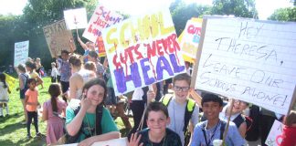 School children from the London Borough of Wandsworth at a demonstration on Tooting Common fighting Tory education cuts