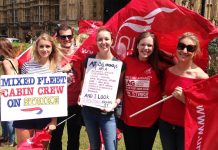 A group of very determined BA Mixed Fleet cabin crew strikers at the House of Commons yesterday afternoon