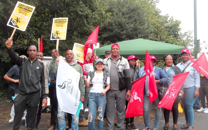 SERCO strikers on the picket line at Whipps Cross Hospital