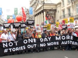 £9,000 pinched from public sector pay packets since 2010 says Unison The lead banner on the July 1st 300,000-strong demo to get the Tories out
