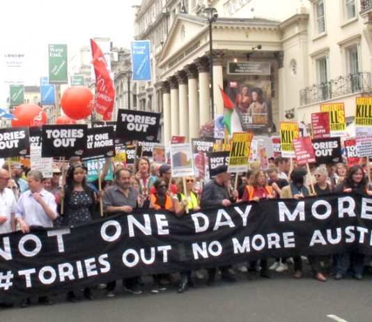 The lead banner on the July 1st 300,000-strong demo to get the Tories out
