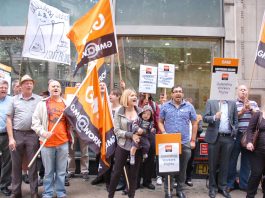 GMB demonstration in July 2013 outside the Employment Tribunal Service offices in London against the Tories introduction of fees