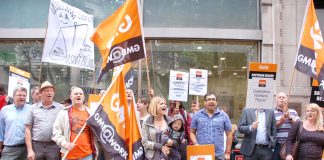 GMB demonstration in July 2013 outside the Employment Tribunal Service offices in London against the Tories introduction of fees