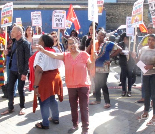 Lively picket of Serco strikers outside the Royal London Hospital, Whitechapel, yesterday