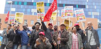 Serco strikers at Bart’s NHS Trust on the picket line at the London Hospital