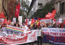 Serco and BA mixed fleet cabin crew lobby the Serco shareholders meeting at JP Morgan at 8.00am yesterday