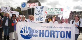 Horton Hospital campaigners demonstrate in London against the closure of the hospital’s maternity department