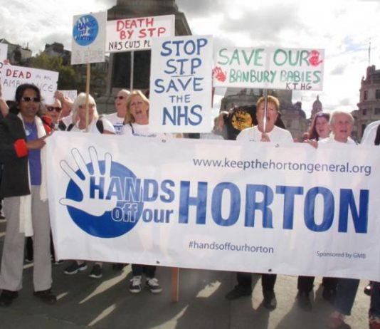 Horton Hospital campaigners demonstrate in London against the closure of the hospital’s maternity department