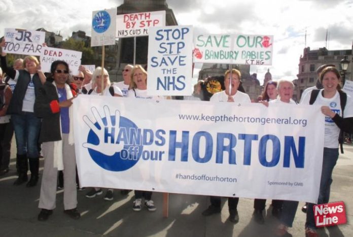 Horton Hospital campaigners demonstrate in London against the closure of the hospital’s maternity department