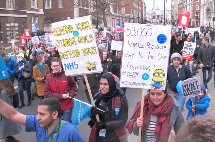 Junior doctors in their strike actions warned that the Tories and Health Secretary Hunt were determined to privatise the NHS