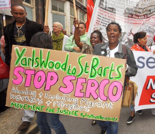 Marchers demanding the closure of the Serco-run Yarl’s Wood immigration removal centre