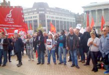 Part of Sunday’s 2,000-strong rally in Victoria Square, Birmingham, supporting striking binmen