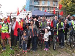 Riders and supporters assemble outside Ealing Hospital on Sunday