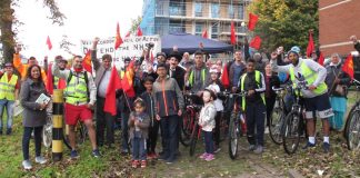 Riders and supporters assemble outside Ealing Hospital on Sunday