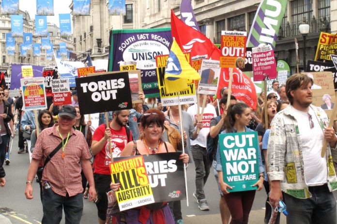 300,000 marched on parliament on July 1st to demand ‘Tories Out!’– today with the Tory party in a huge crisis the Labour leaders are silent