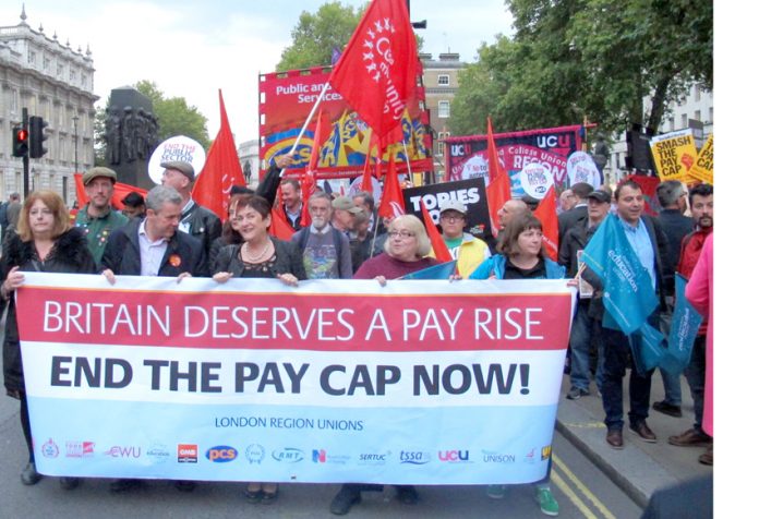 TUC unions marching in central London last Tuesday demanding the ending of the 1 per cent public sector pay cap